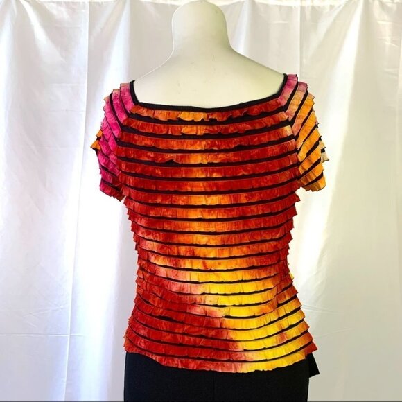 BARANDA Y2K RAINBOW TOP RAINBOW SHIRT RUFFLE MULTICOLOUR BLOUSE WOMEN MEDIUM - Picture 4 of 12